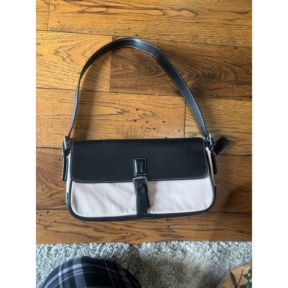 Y2K Coach Shoulder Bag Black Pink Leather Canvas Two Tone Buckle Flap - Picture 3 of 9